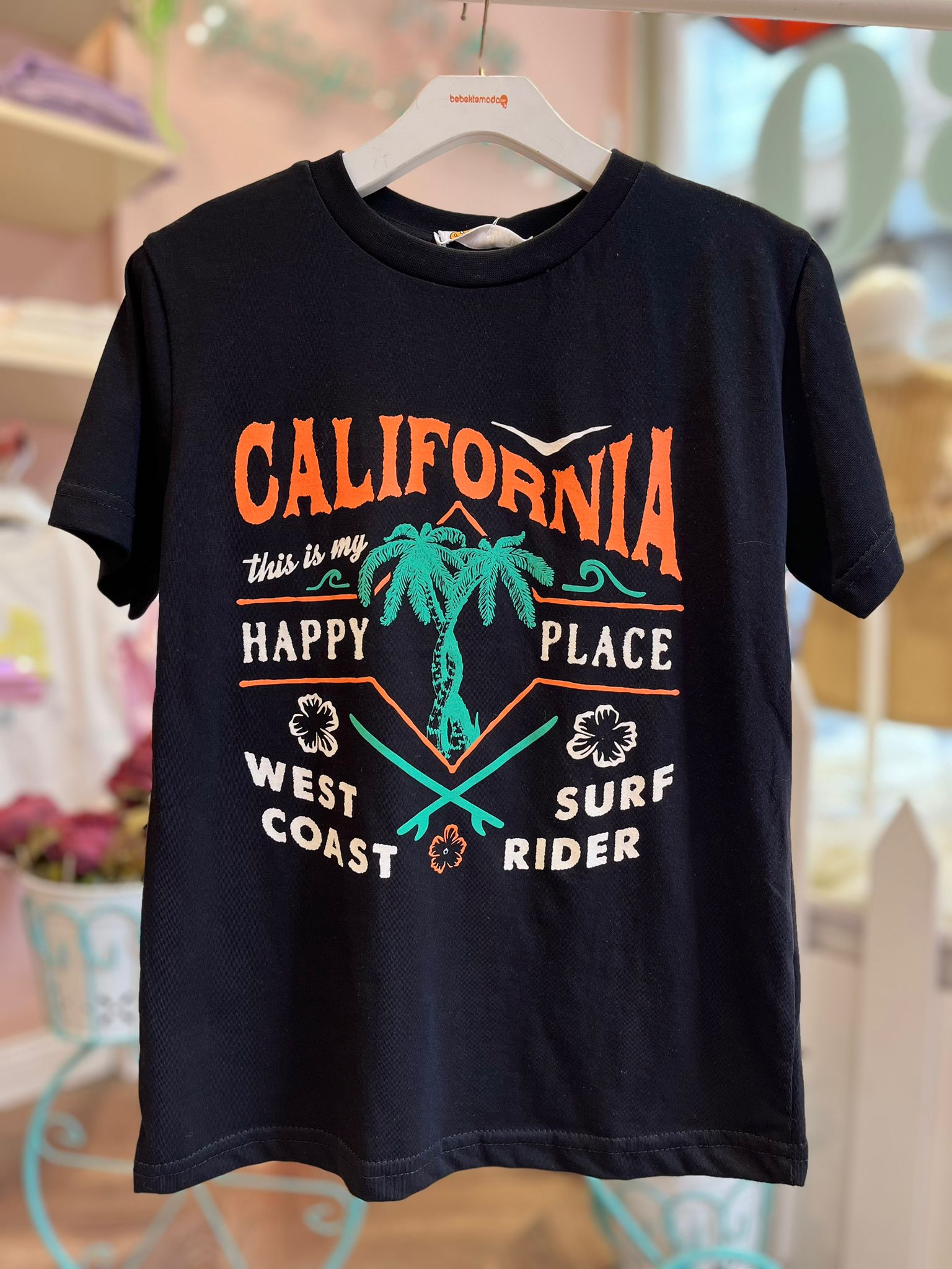 California Palmiye Baskılı Tişört Siyah