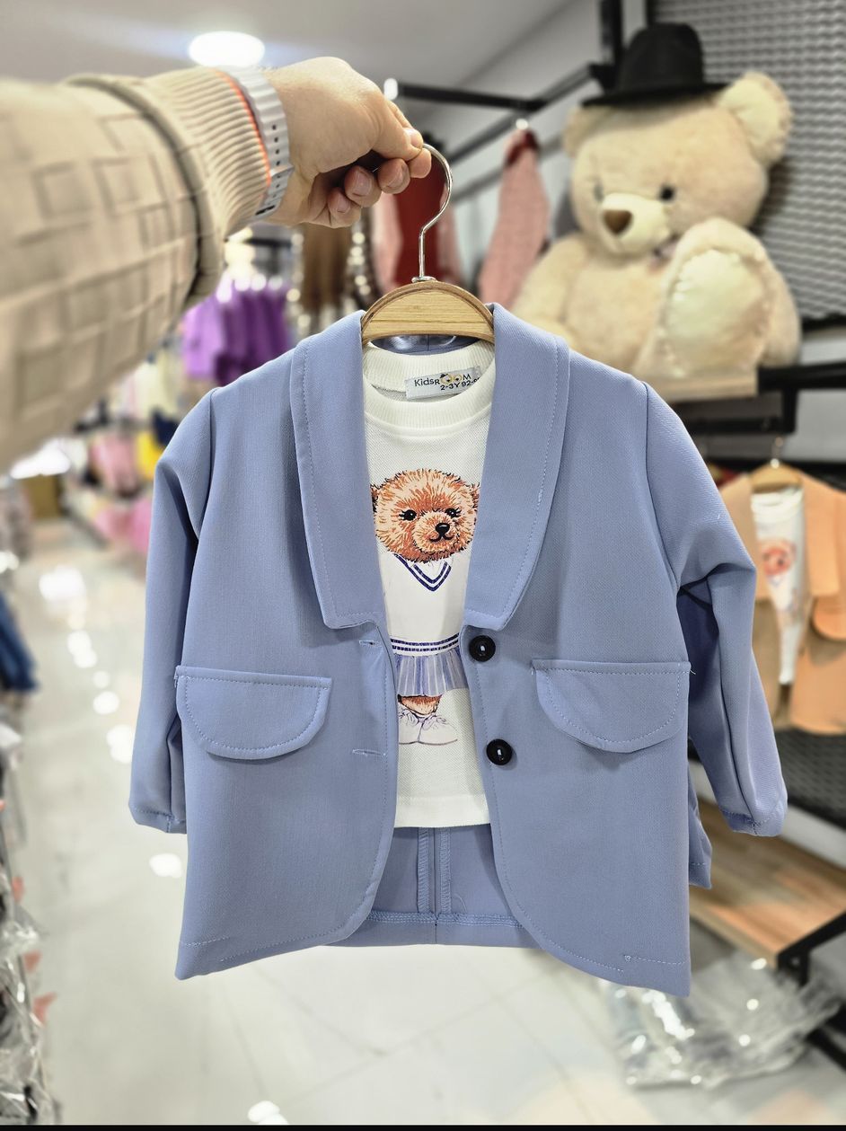 AYICIK DESENLİ PİLELİ ETEKLİ 3'LÜ TAKIM Bebe Mavi