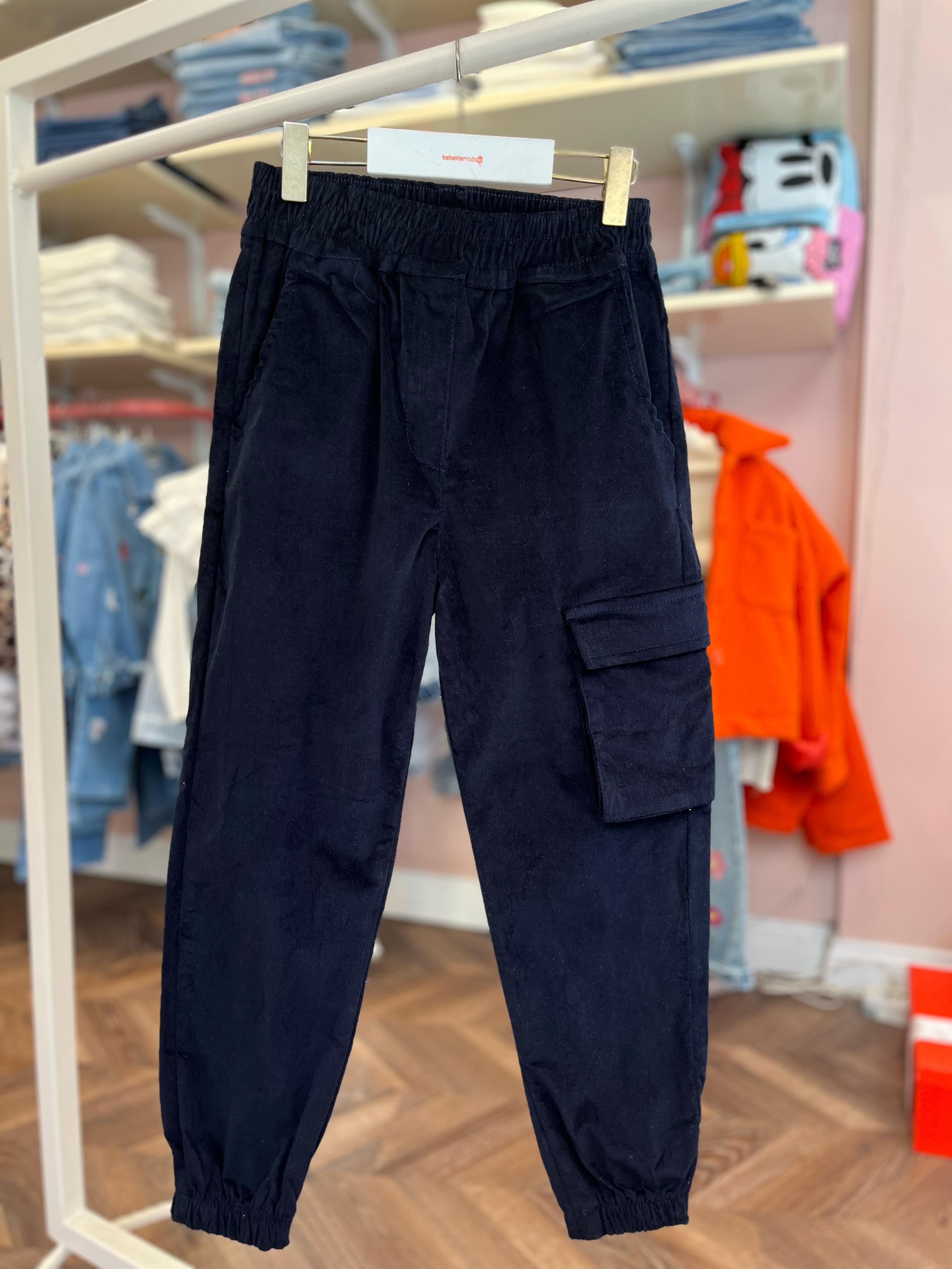 KARGO CEPLİ PAÇASI LASTİKLİ KADİFE PANTOLON Lacivert