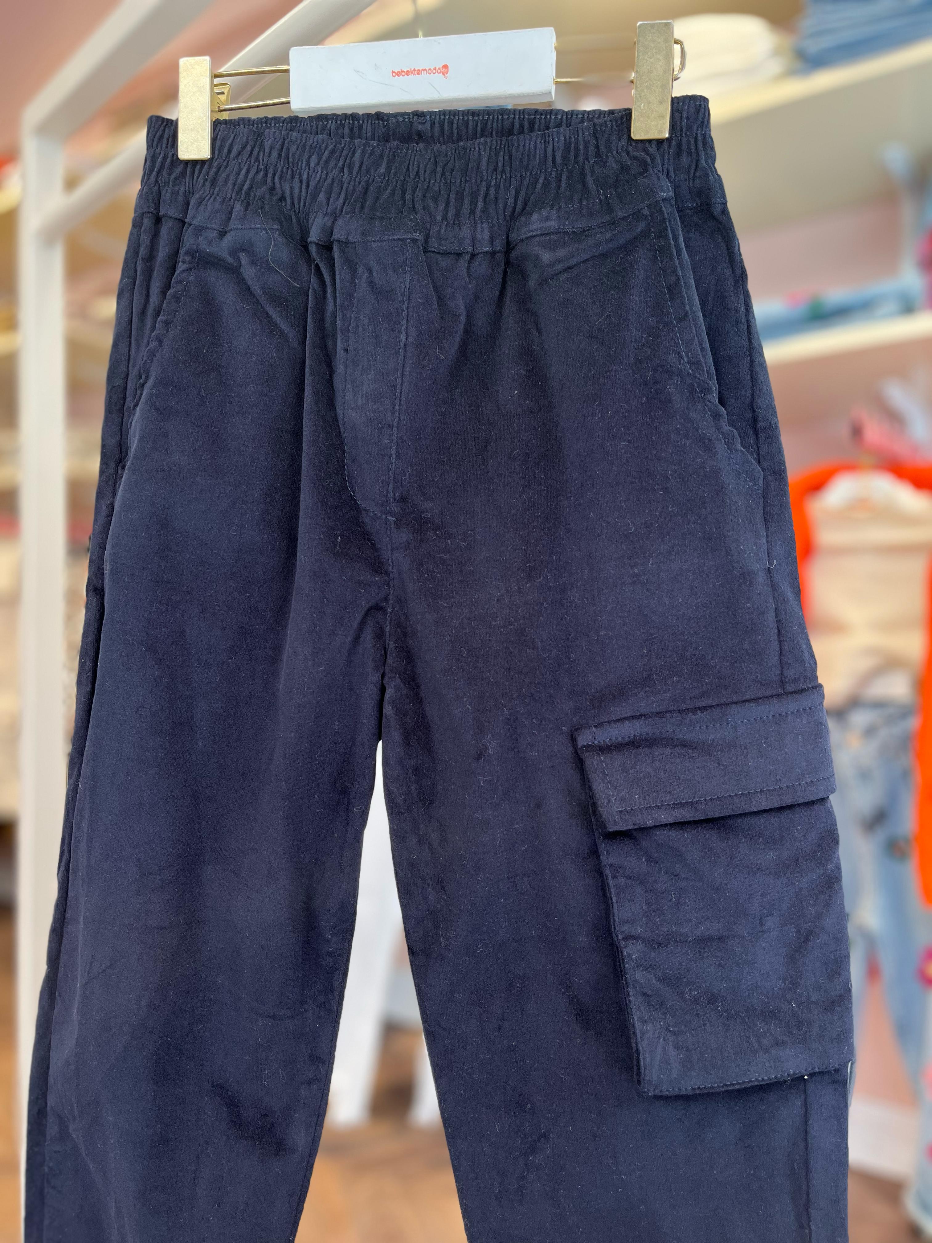 KARGO CEPLİ PAÇASI LASTİKLİ KADİFE PANTOLON Lacivert