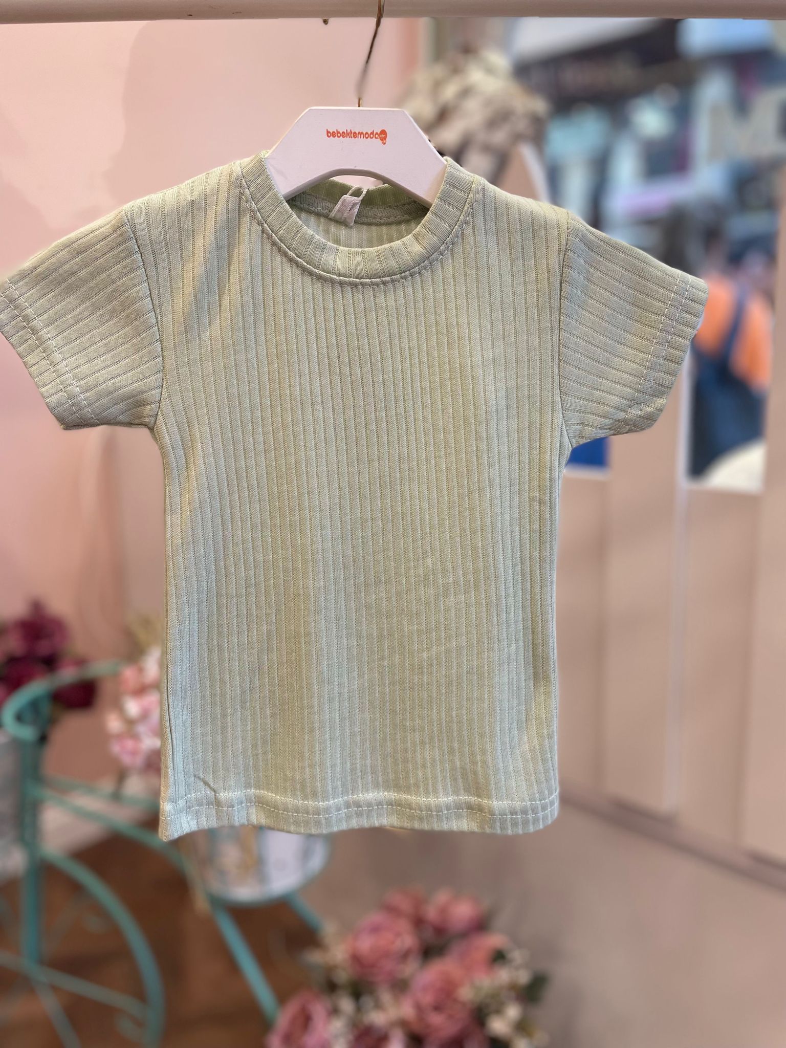 Fitilli Bisiklet Yaka Tshirt Mint