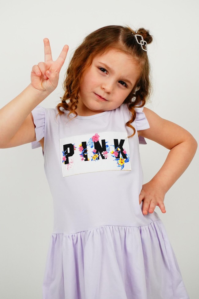 Pink Yama Detaylı Elbise Lila