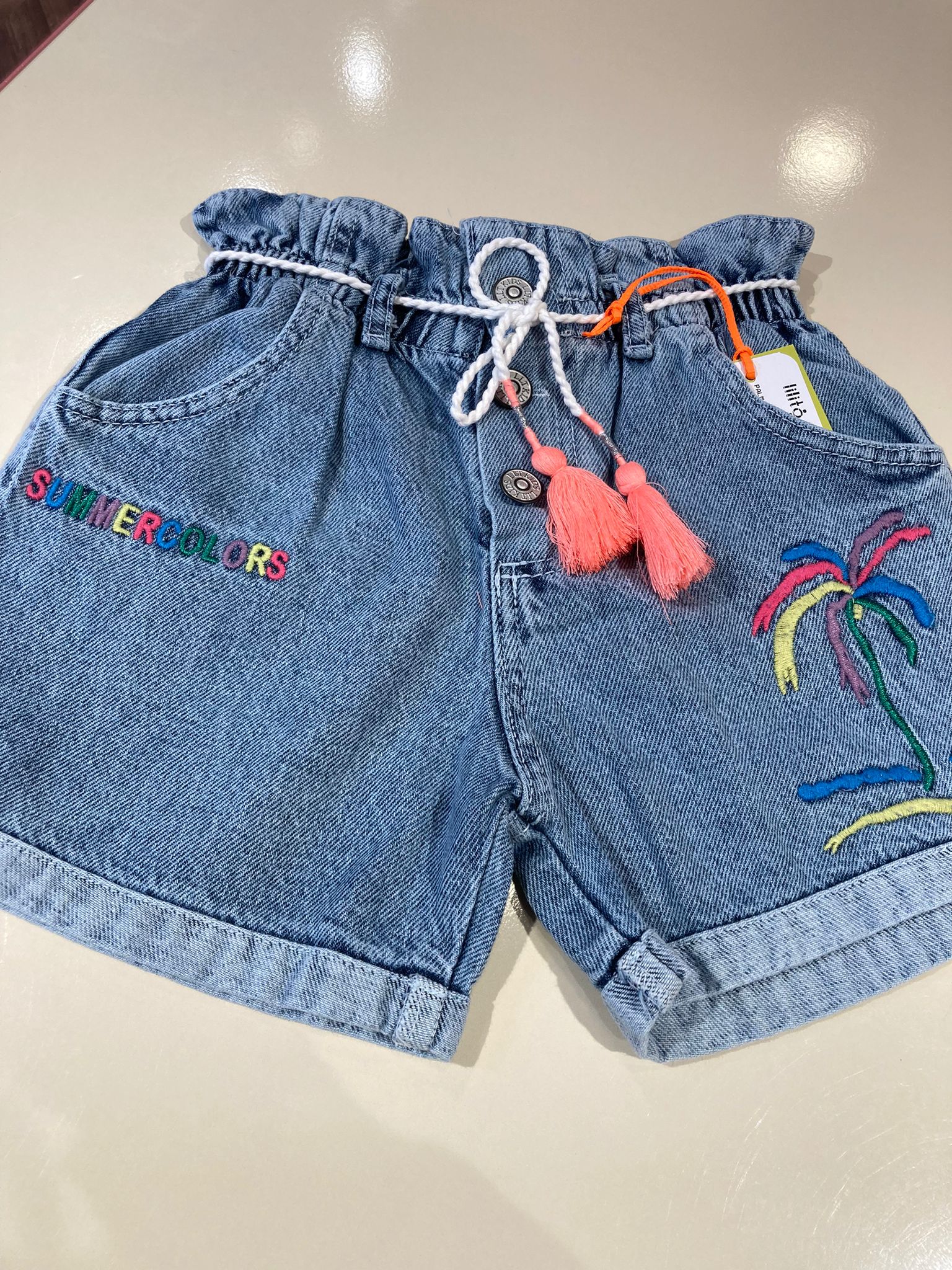 Summercolors Palmiye Nakışlı Kot Şort Mavi