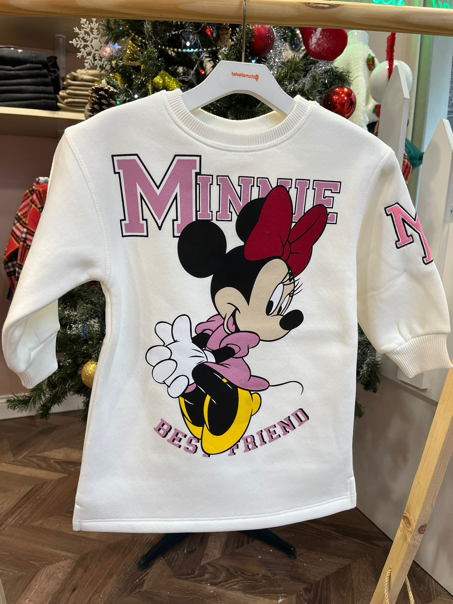 Karakter Baskılı Sweat Elbise Krem