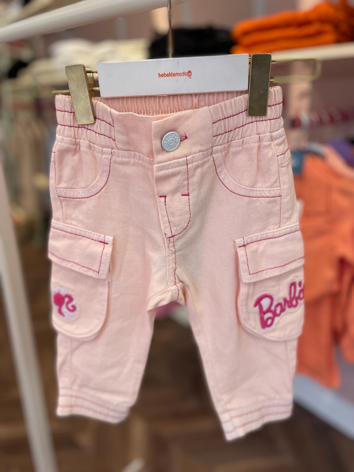 Karakter Detaylı Kargo Kot Pantolon Pembe