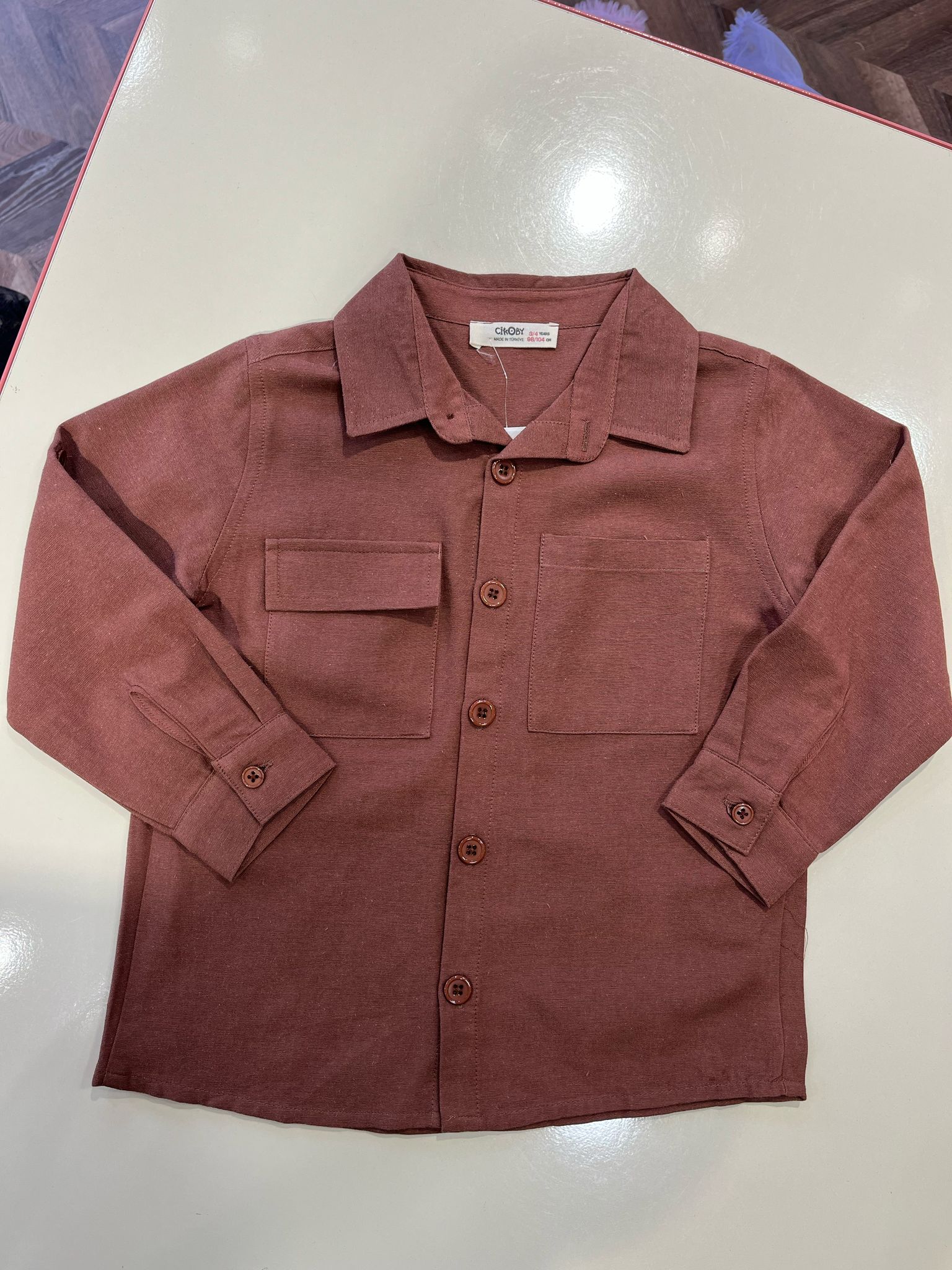 Çift Cepli Keten Gömlek Tarçın