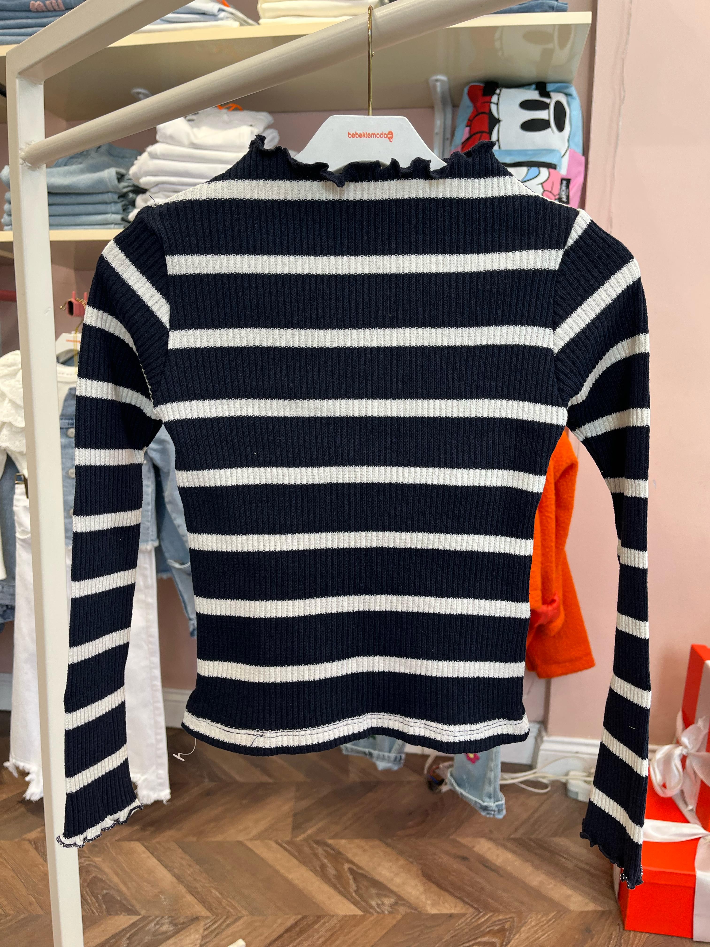 ÇİZGİLİ ÖRME BLUZ Lacivert