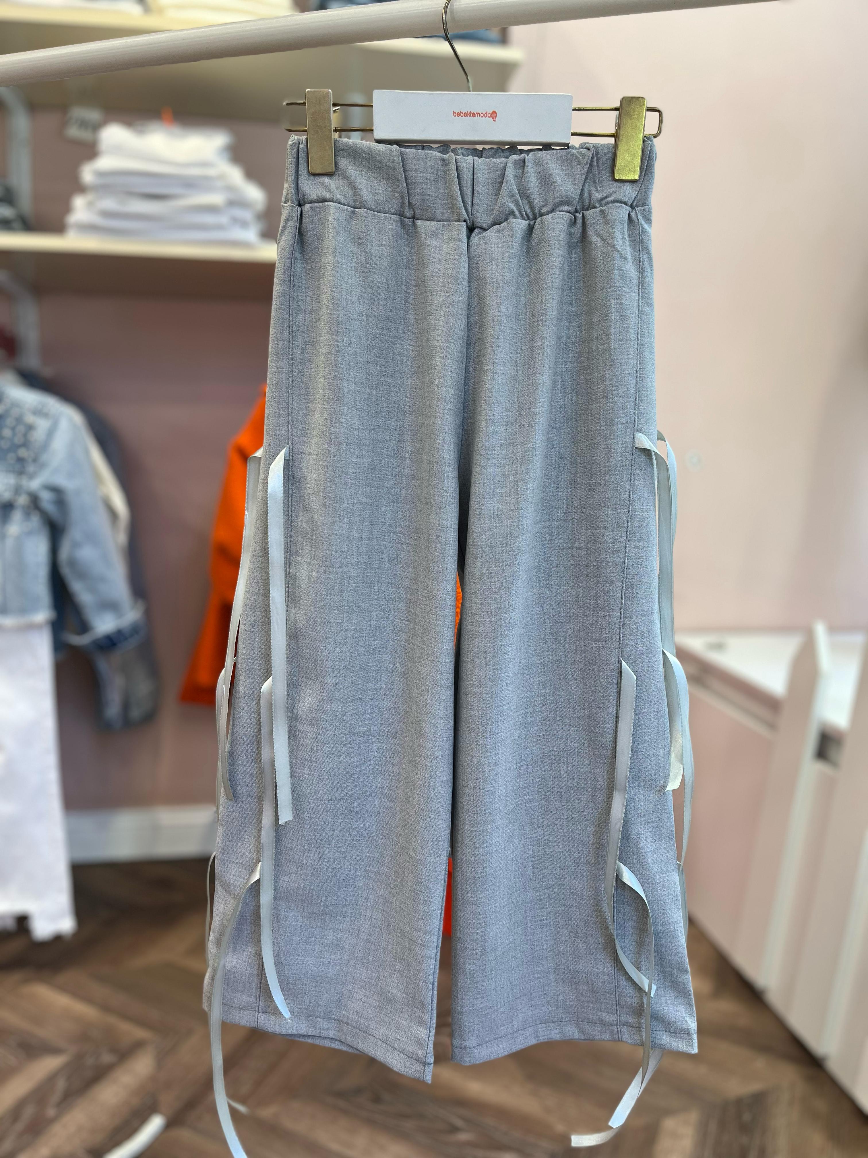 FİYONK DETAYLI DOKUMA PANTOLON Gri