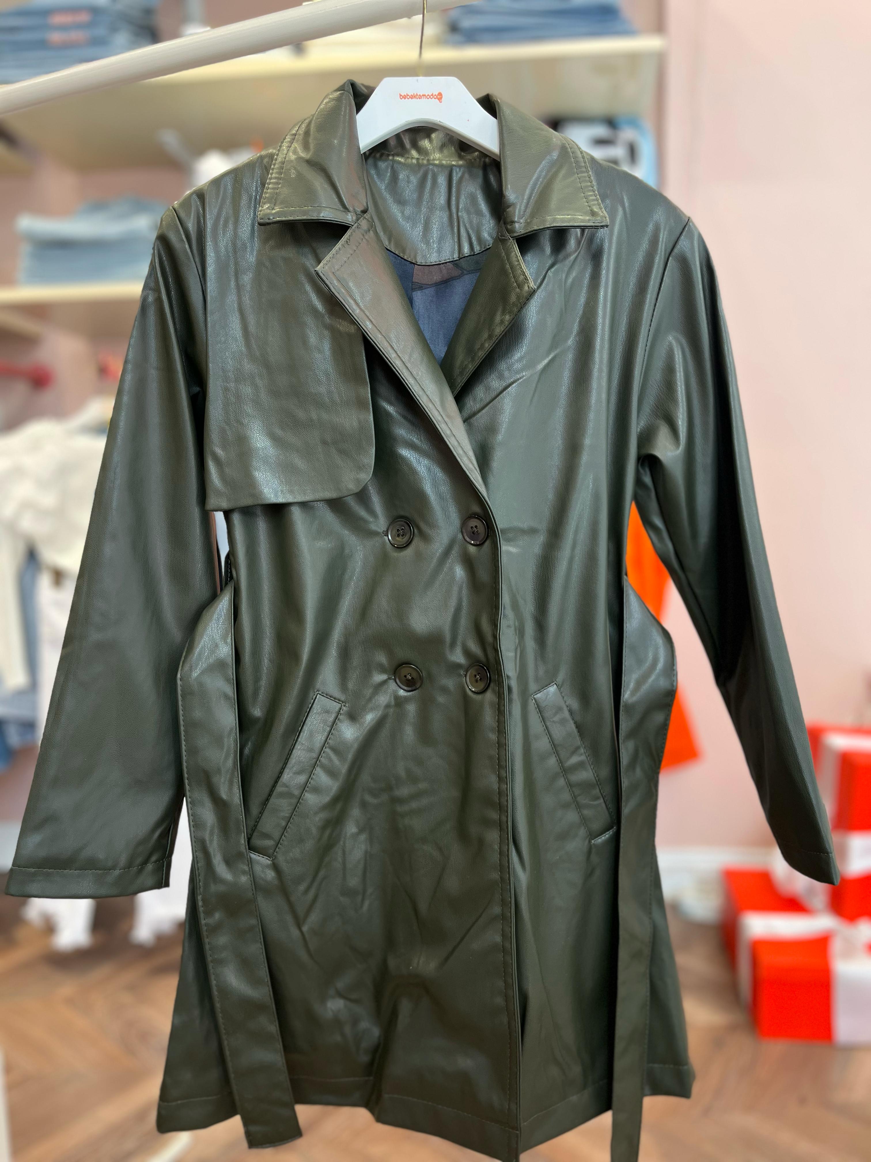 GARSON BOY DERİ TRENÇKOT Haki