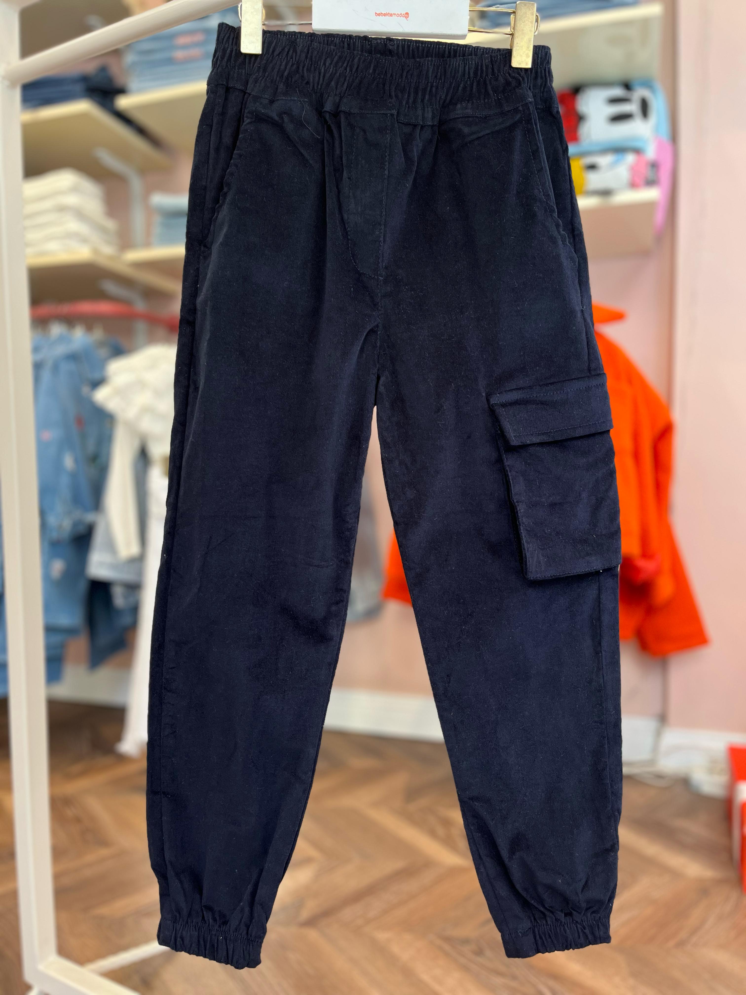 KARGO CEPLİ PAÇASI LASTİKLİ KADİFE PANTOLON Lacivert