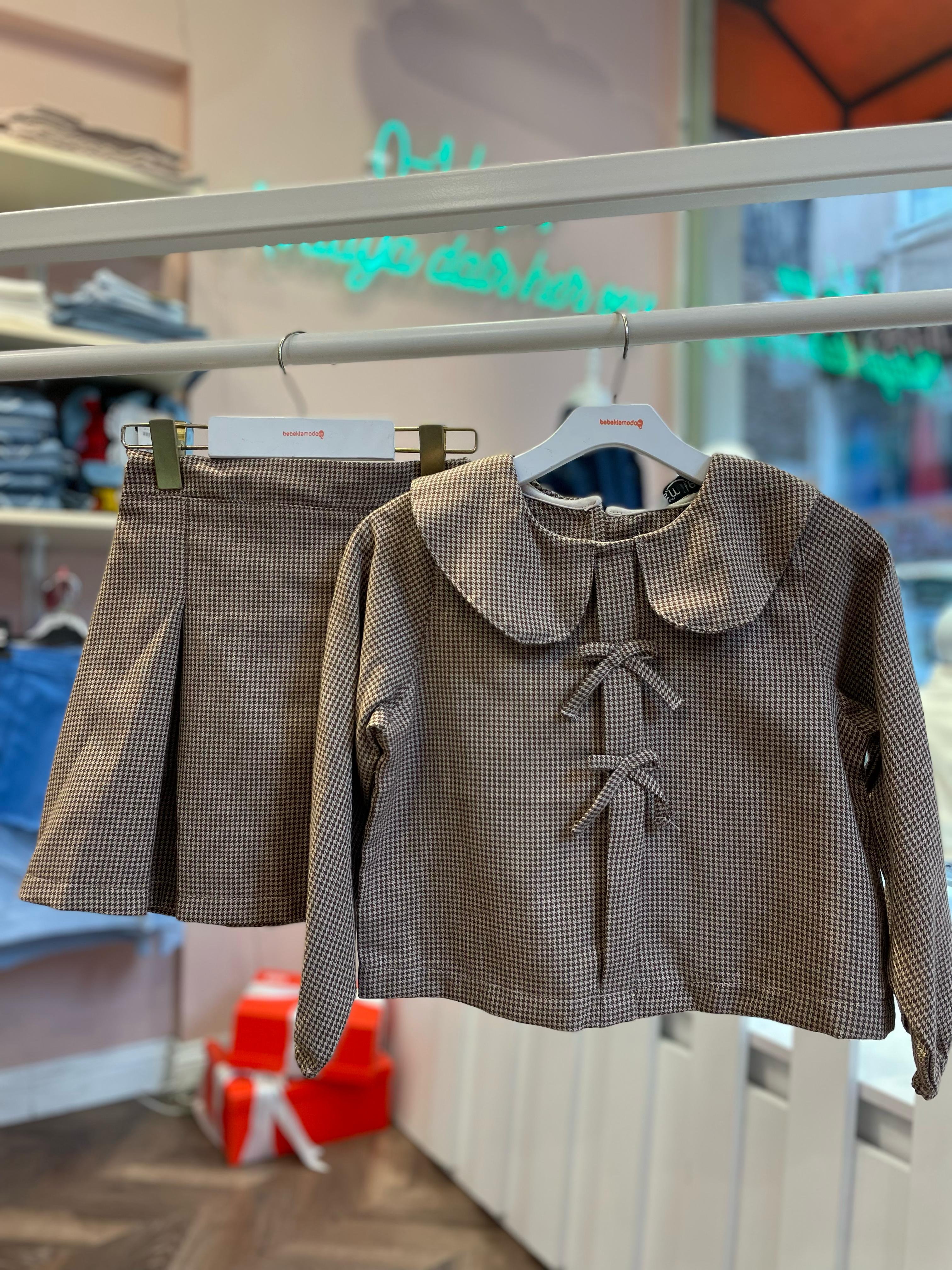 KAZAYAĞI DESENLİ ETEKLİ TAKIM Kahverengi