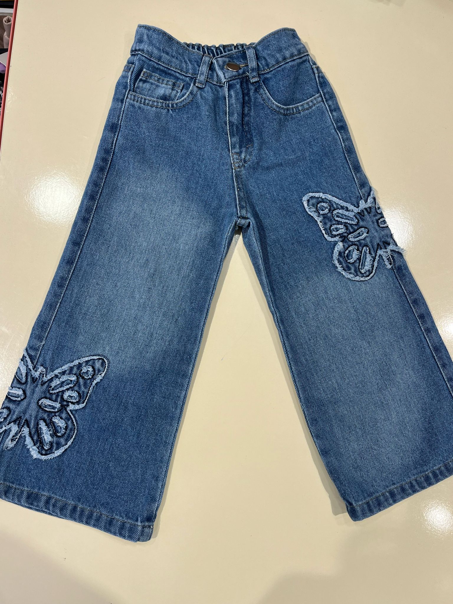 KELEBEK YAMALI BOL PAÇA KOT PANTOLON Mavi
