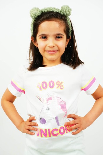100% Unicorn Payetli Tişört Beyaz