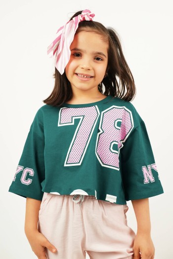 78 Sport Baskılı Crop Haki