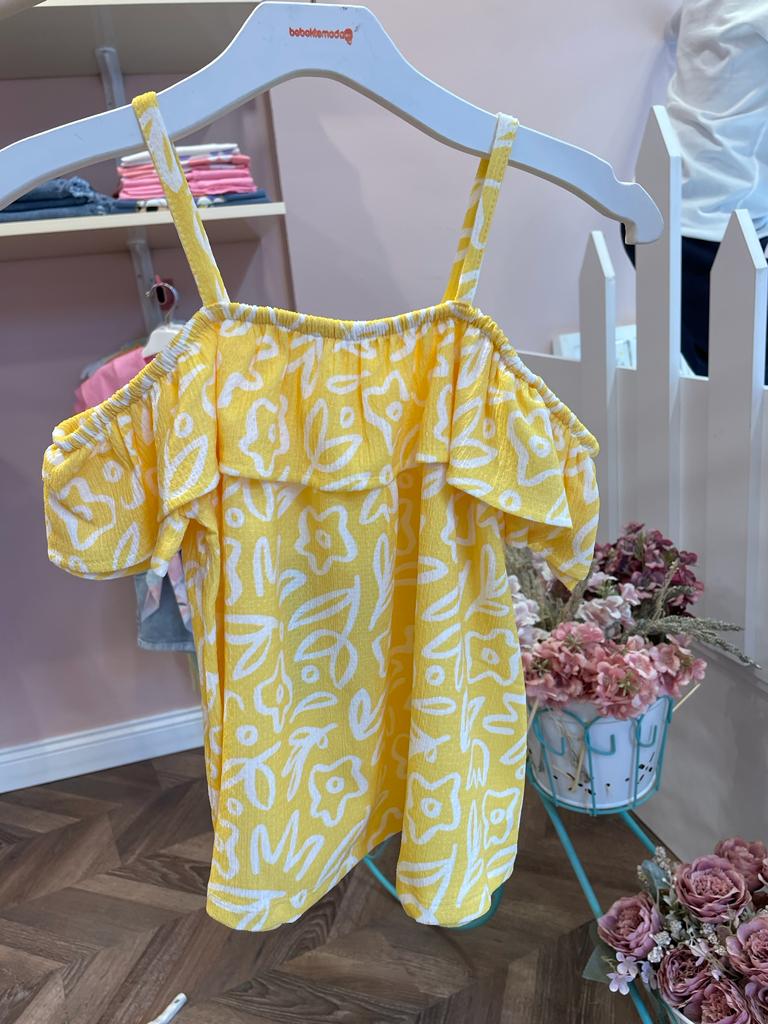 ASKILI ÇİÇEK DESENLİ BLUZ Sarı