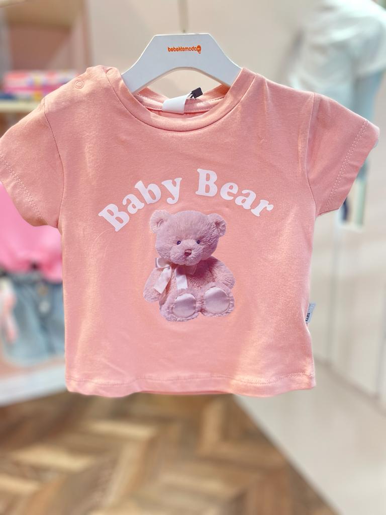 Baby Baskılı Omzu Çıtçıtlı Tişört Gül Kurusu