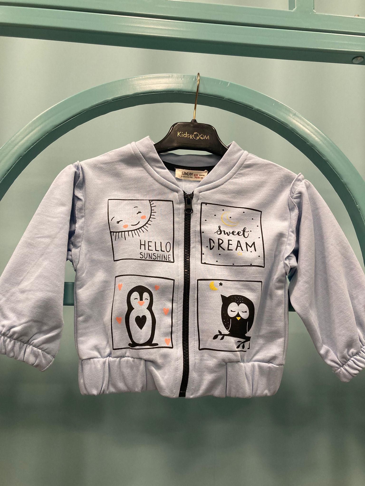 Baskılı Fermuarlı Hırka Mavi