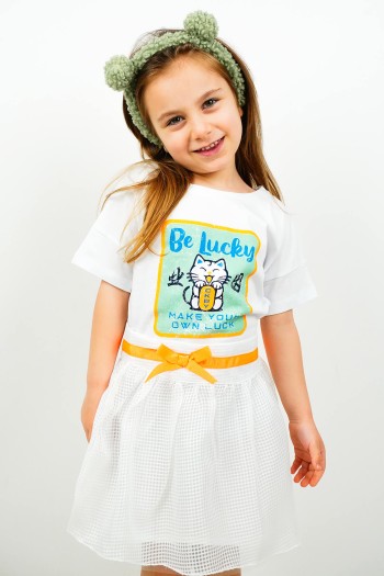 Be Lucky Animasyon Baskılı İkili Takım Beyaz