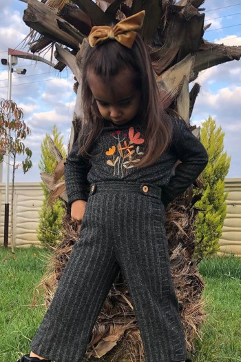 Çiçek Desenli Fitilli Üst Siyah