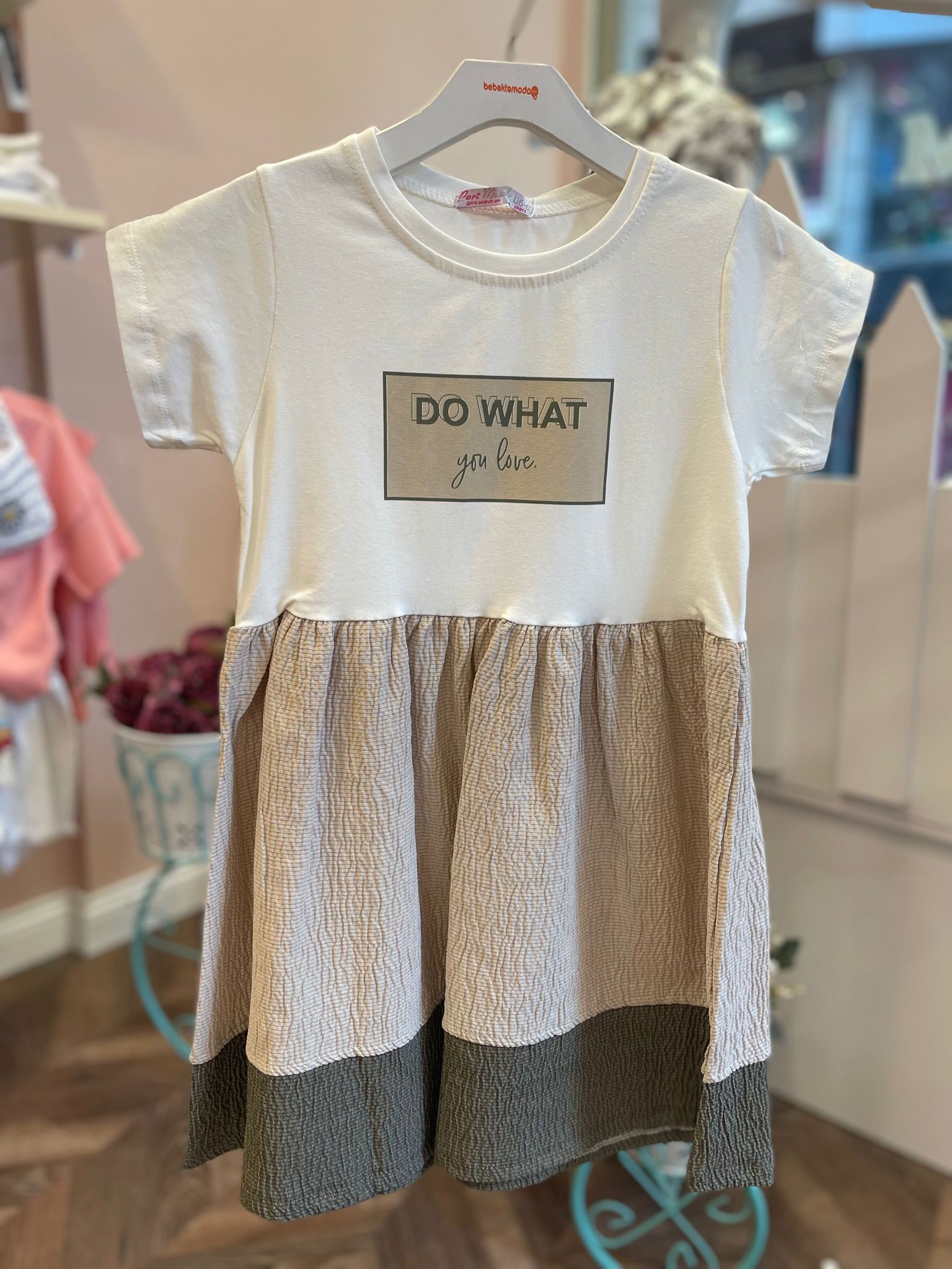 Do What You Love Yazılı Süprem Elbise Ekru