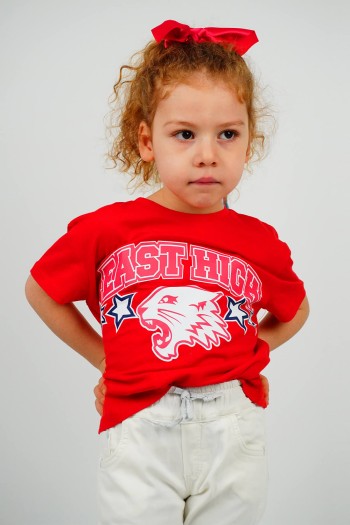 East High Sloganlı Kısa Kollu Tişört Kırmızı