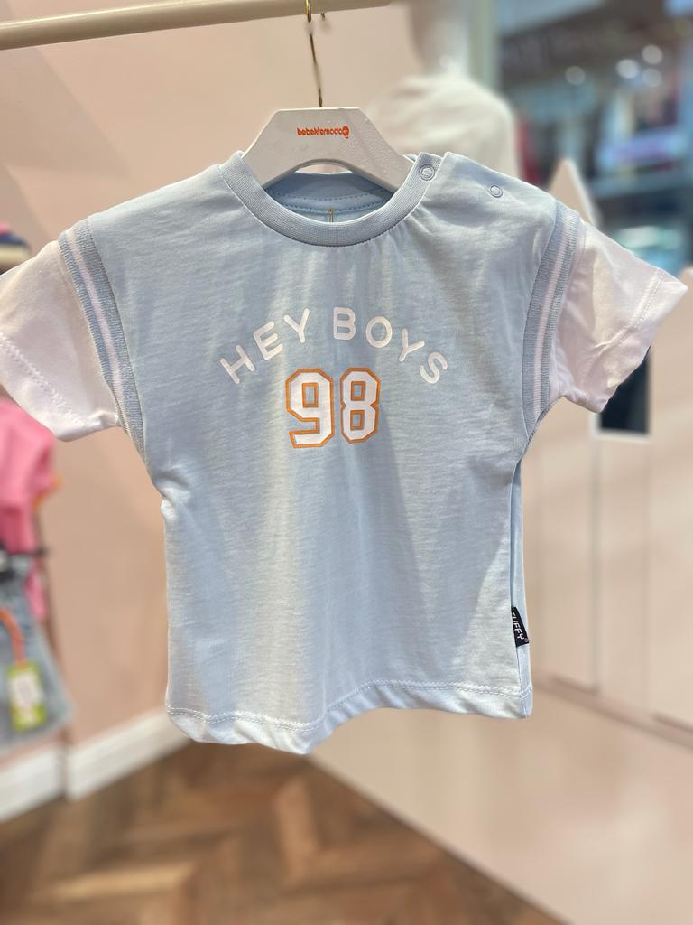 Hey Boys Omzu Çıtçıtlı Tişört Buz Mavisi