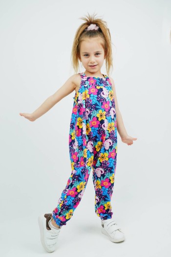 Karakter ve Çiçek Baskılı Askılı Tulum Çok Renkli