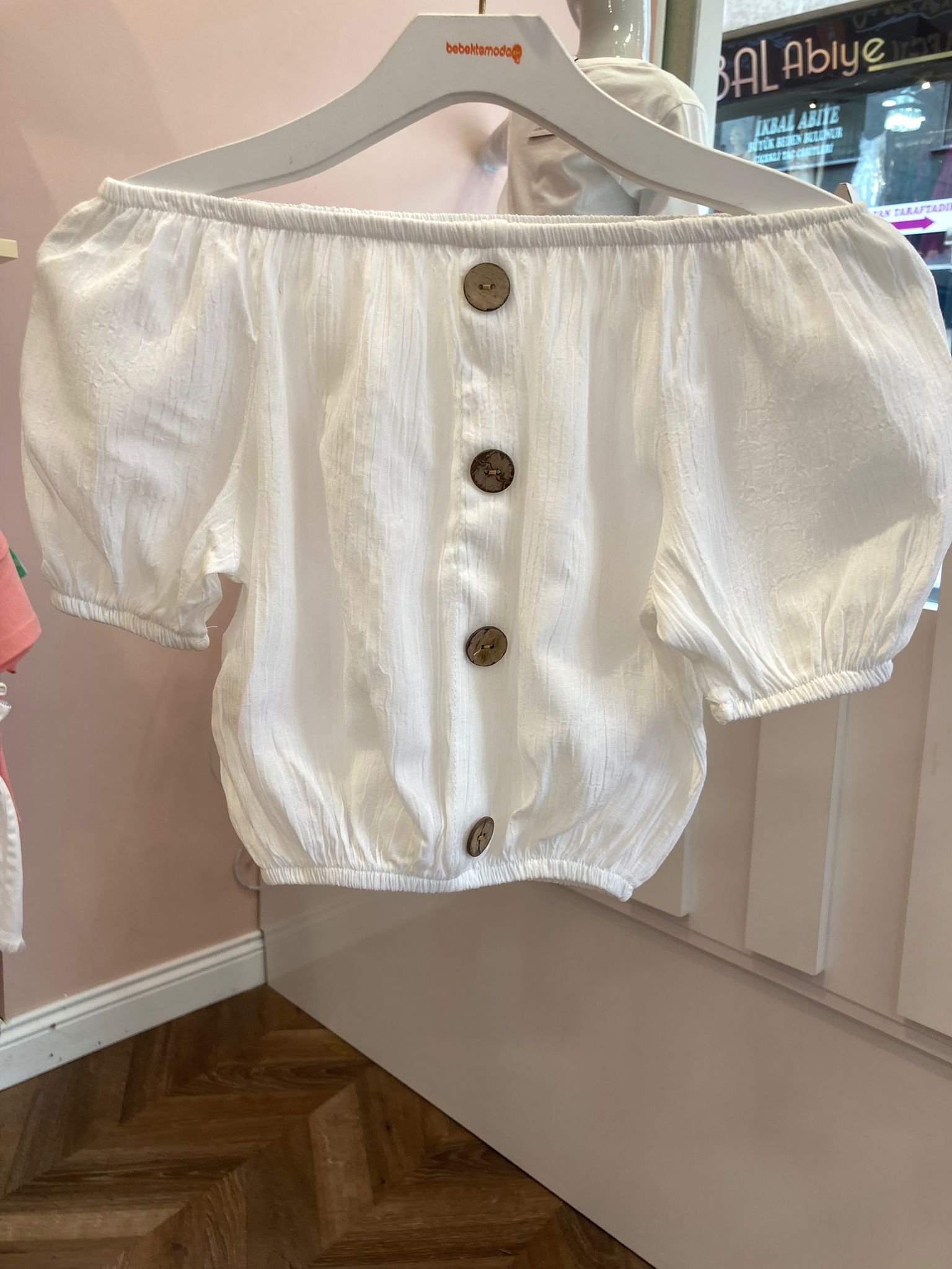 Lastikli Crop Gömlek Beyaz