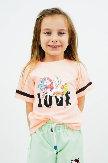 Love Unicorn Baskılı Tişört Yavruağzı