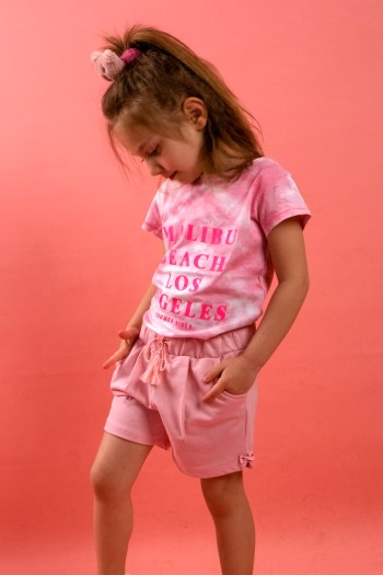 Malibu Beach Batik Desen Tişört Pembe