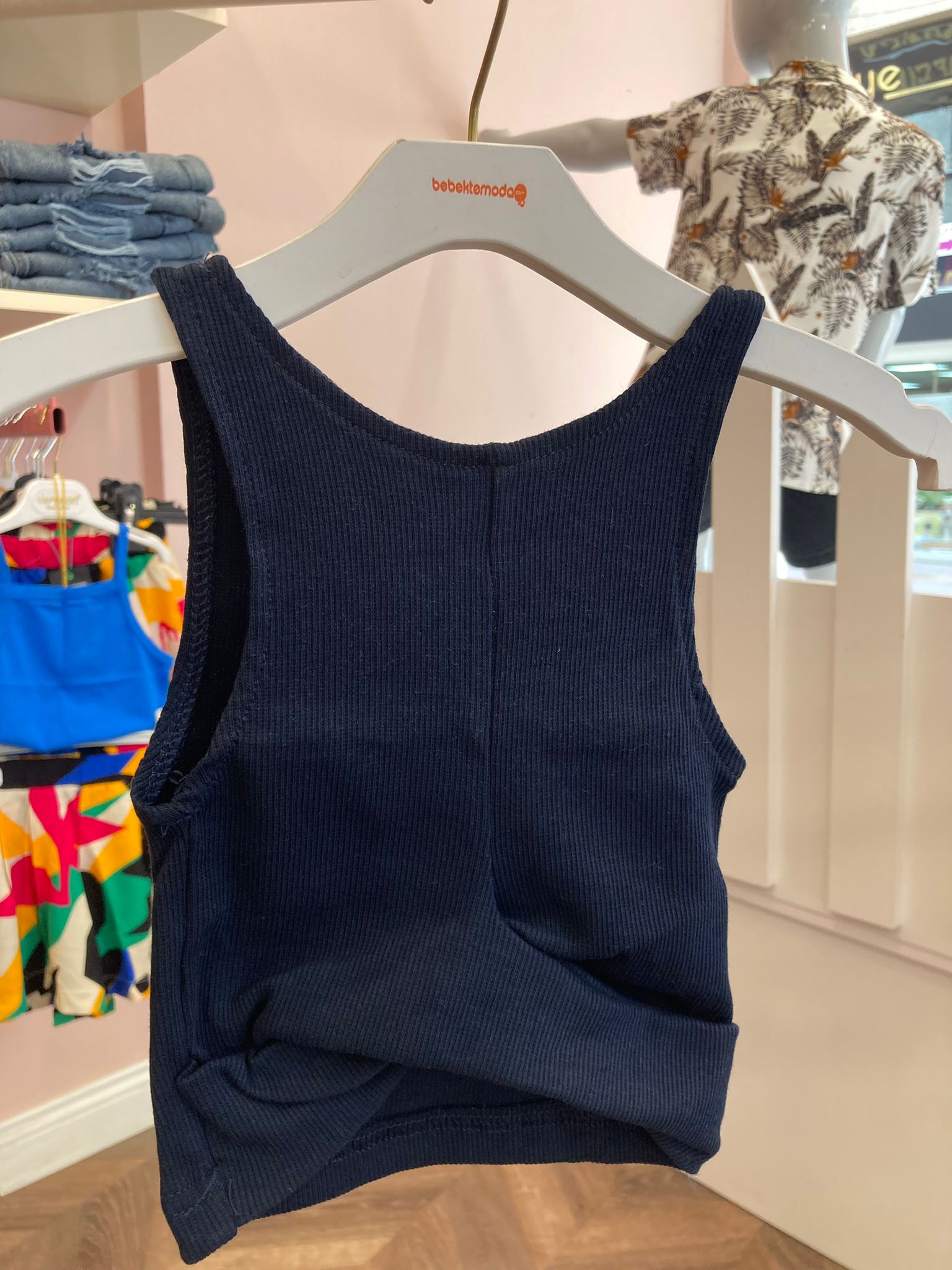 Önü Çapraz Bağlamalı Fitilli Crop Lacivert