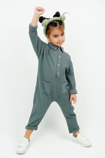 Önü Küçük Cepli Kolları Katlamalı Tulum Antrasit