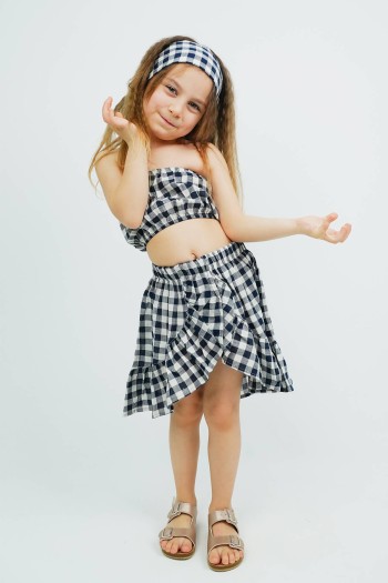 Pötikareli Straplez Büstiyerli Üçlü Takım Siyah