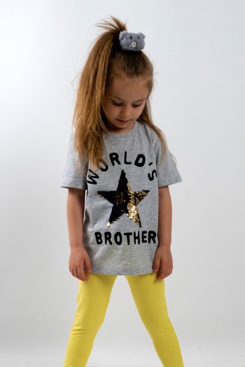 World's Best Brother Yıldız Payetli Tişört Gri