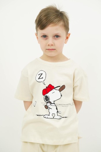 Z Beyzbol Karakter Baskılı Tişört Beyaz