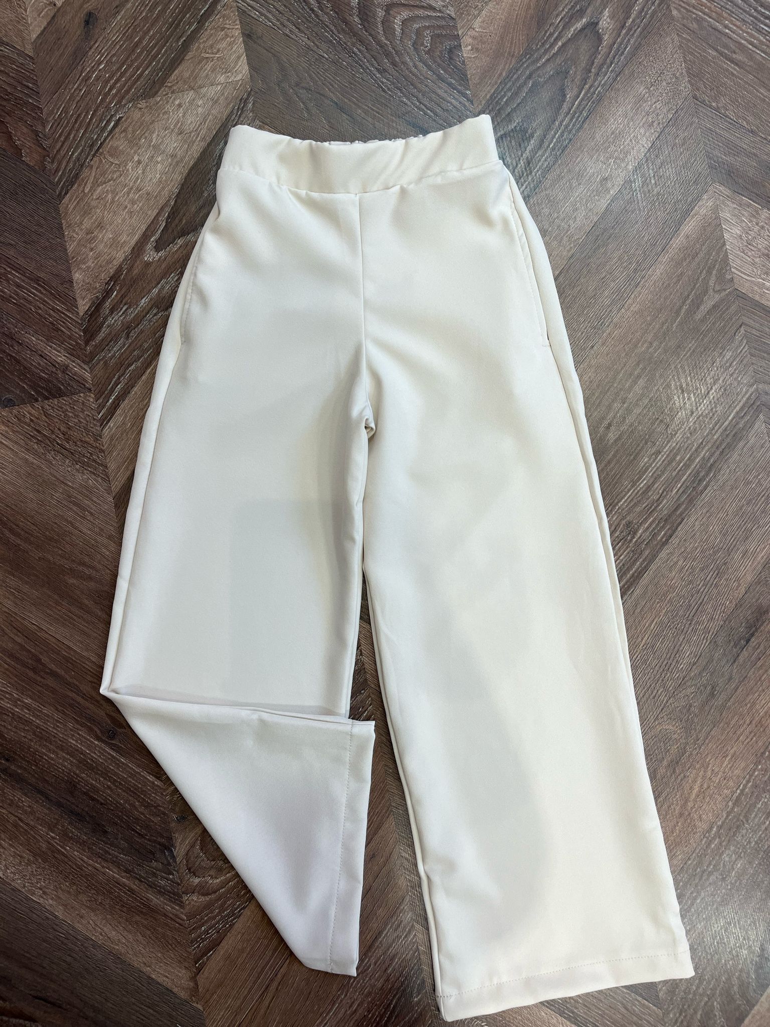 BELİ LASTİKLİ GENİŞ PAÇA PANTOLON Bej