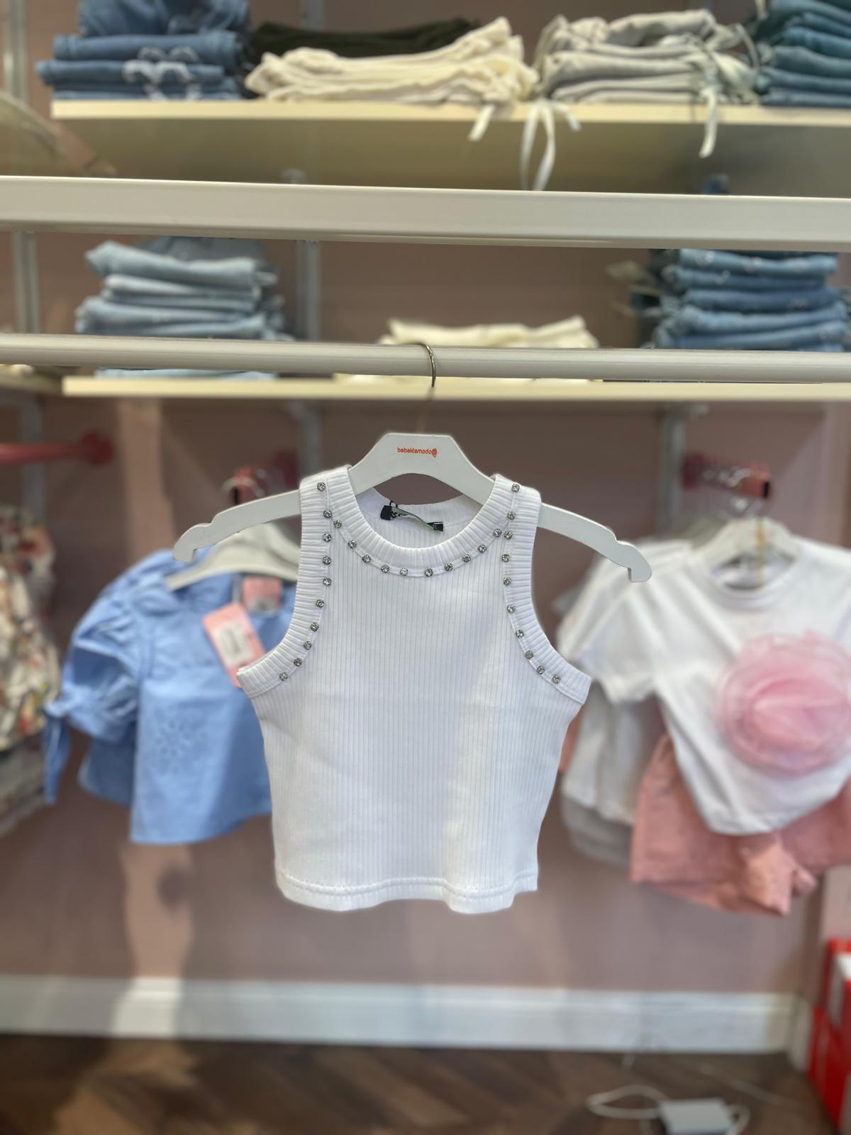 TAŞ DETAYLI ASKILI CROP Beyaz