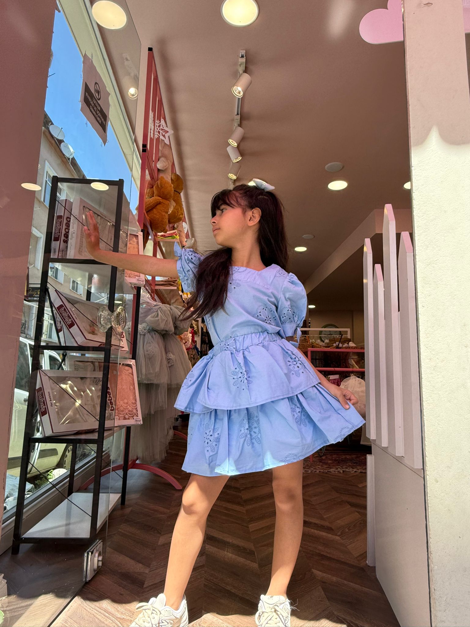 Mavi BRODELİ KOLLARI BAĞLAMA DETAYLI 2'Lİ TAKIM