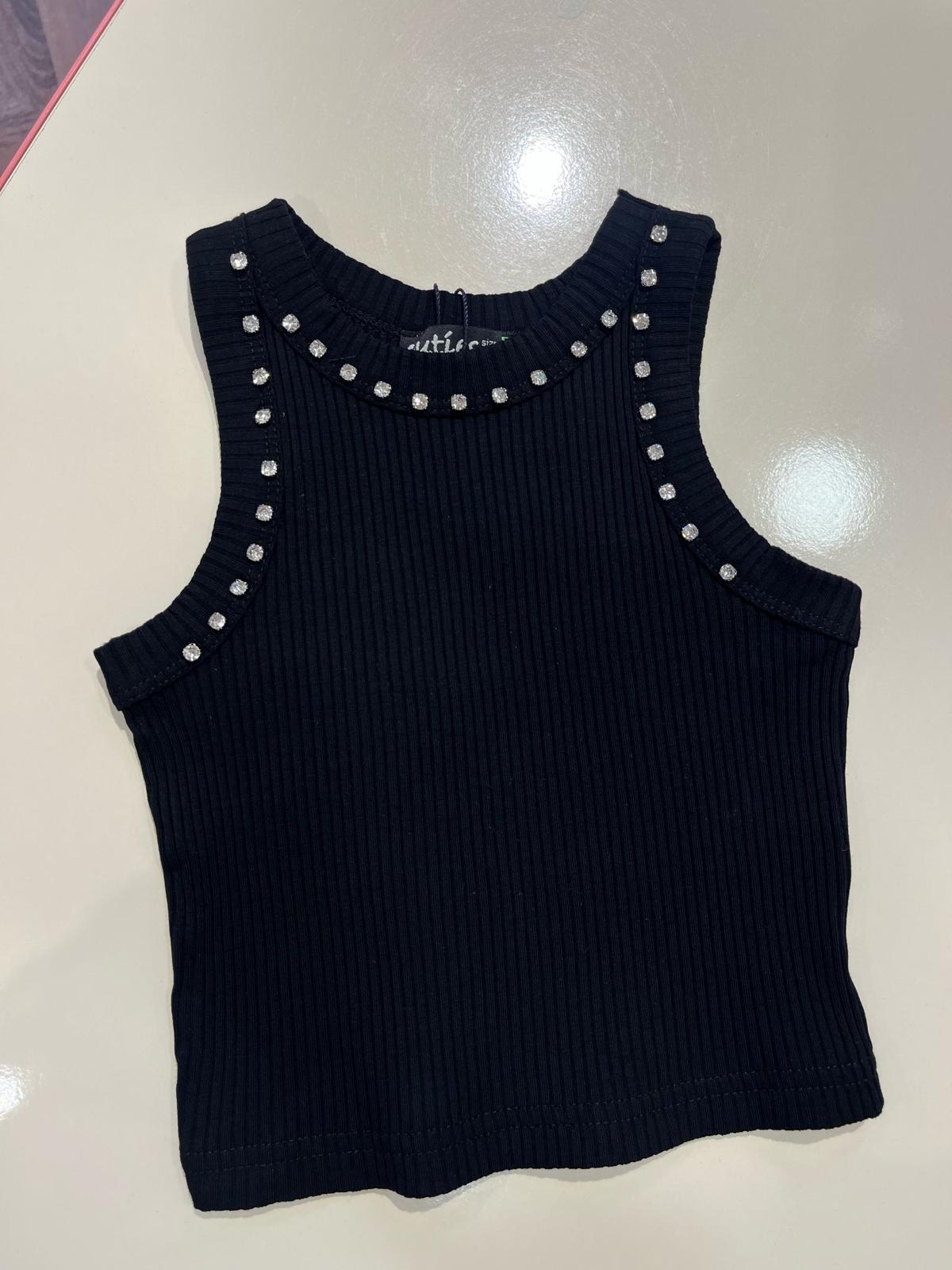 TAŞ DETAYLI ASKILI CROP Siyah