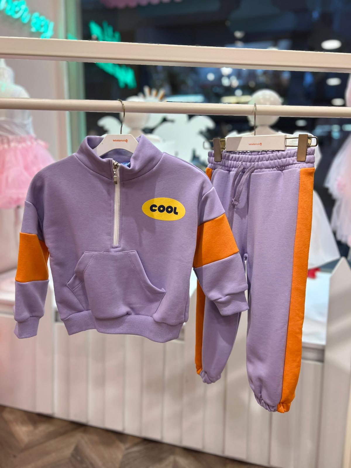 Lila YAKASI FERMUAR DETAYLI İKİLİ TAKIM