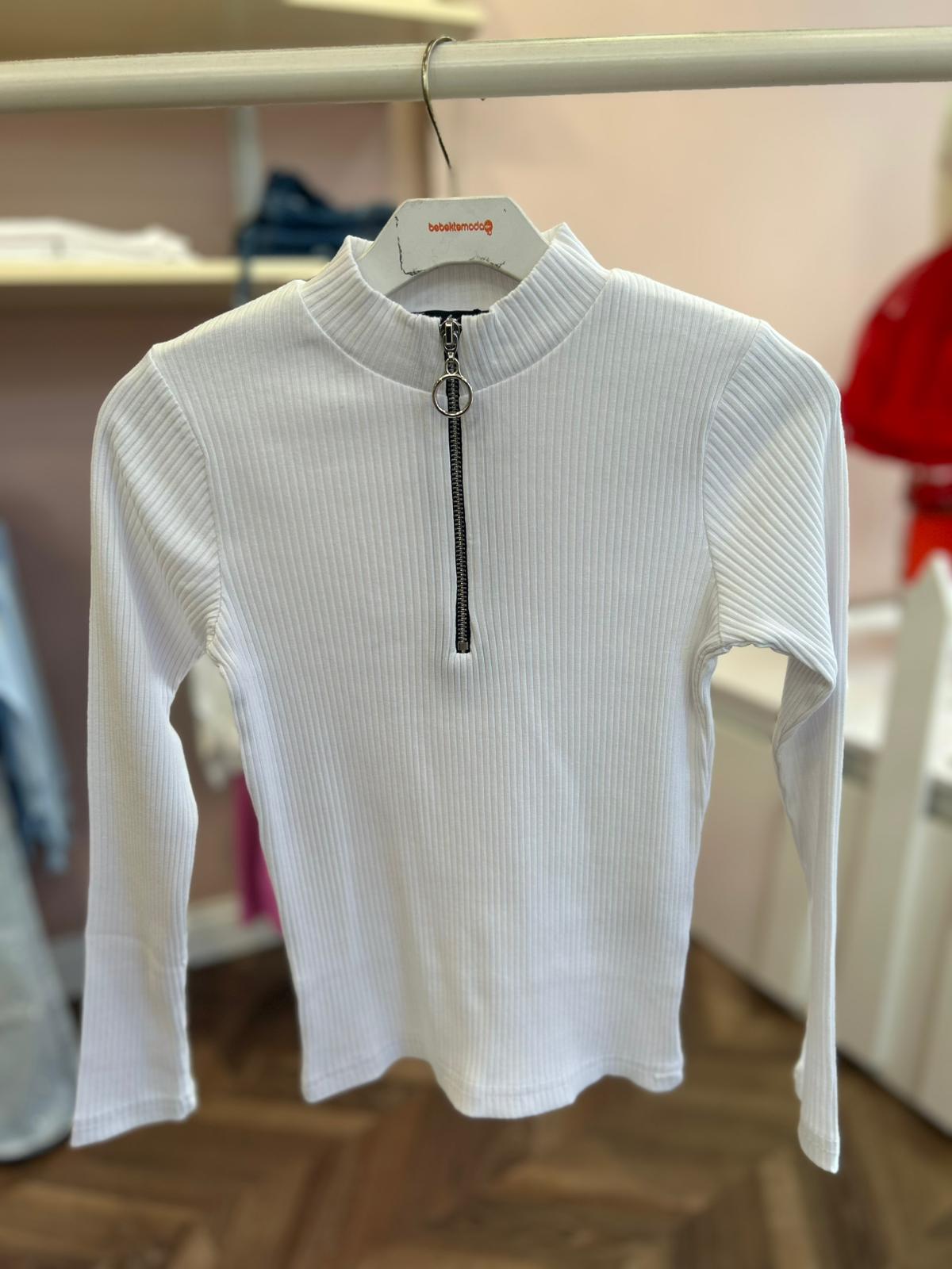 FERMUAR DETAYLI KAŞKORSE BLUZ Beyaz