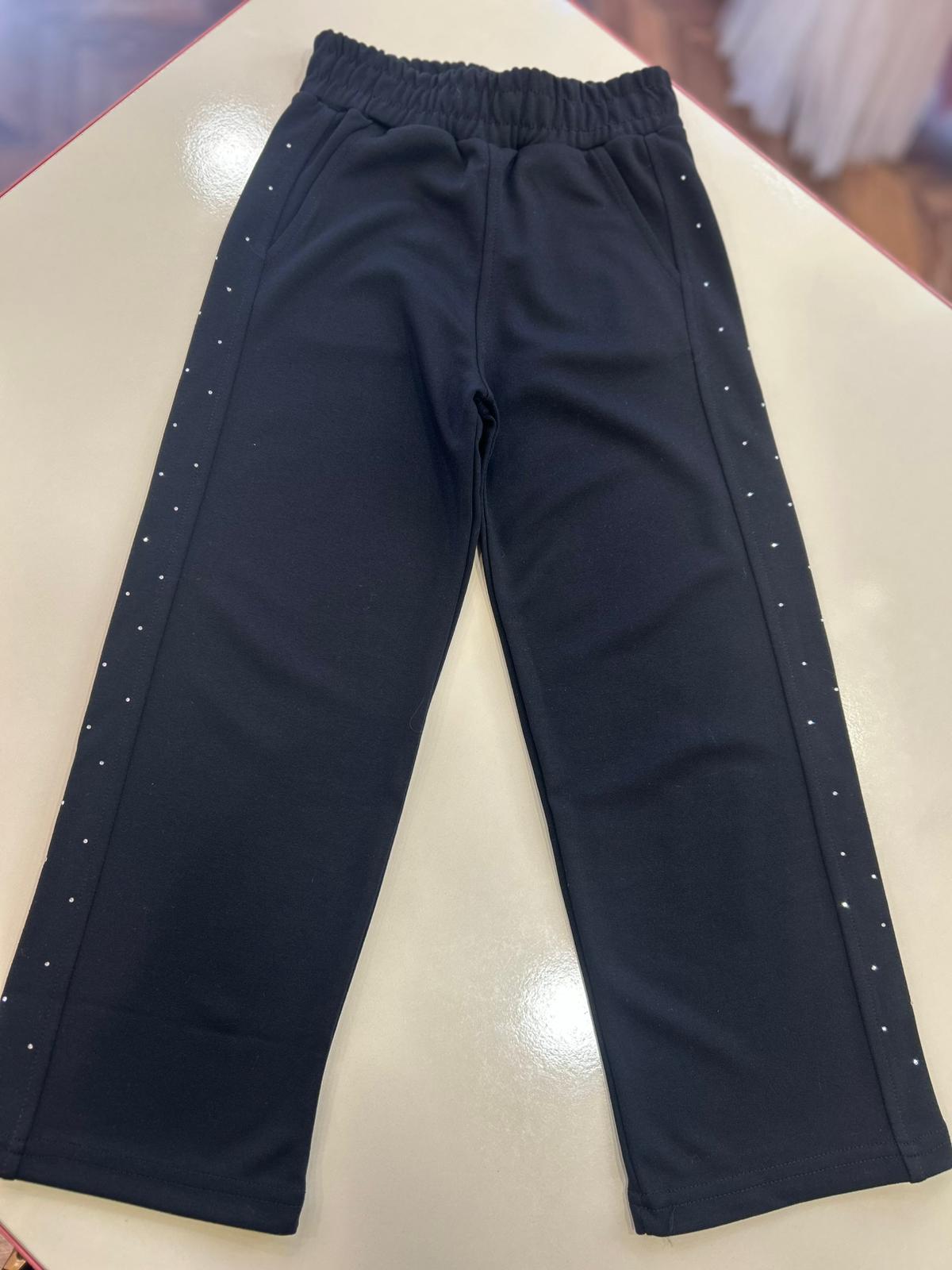 YANLARI KÜÇÜK TAŞ DETAYLI PANTOLON Siyah