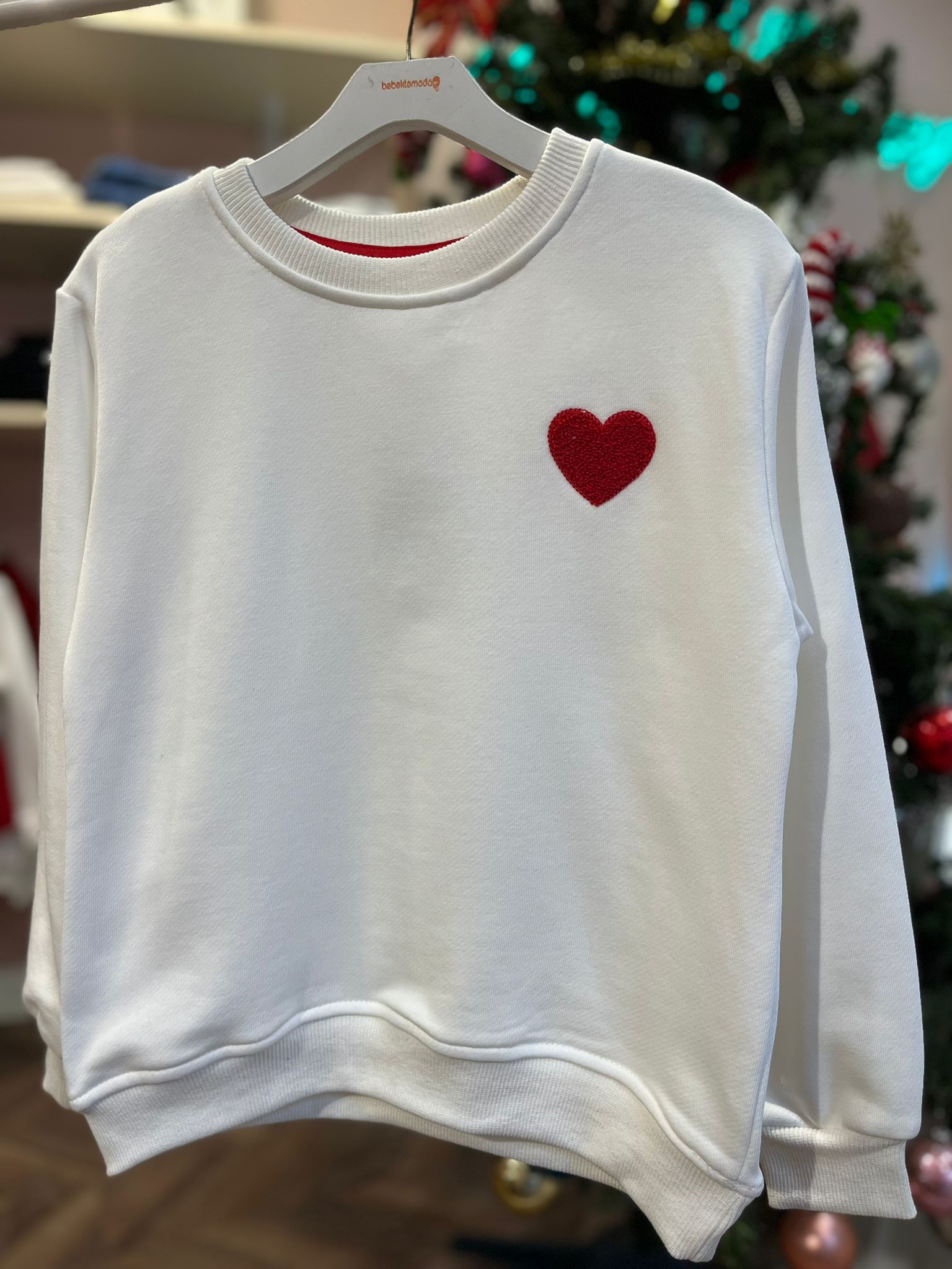 3 İP KALP DETAYLI SWEAT Beyaz