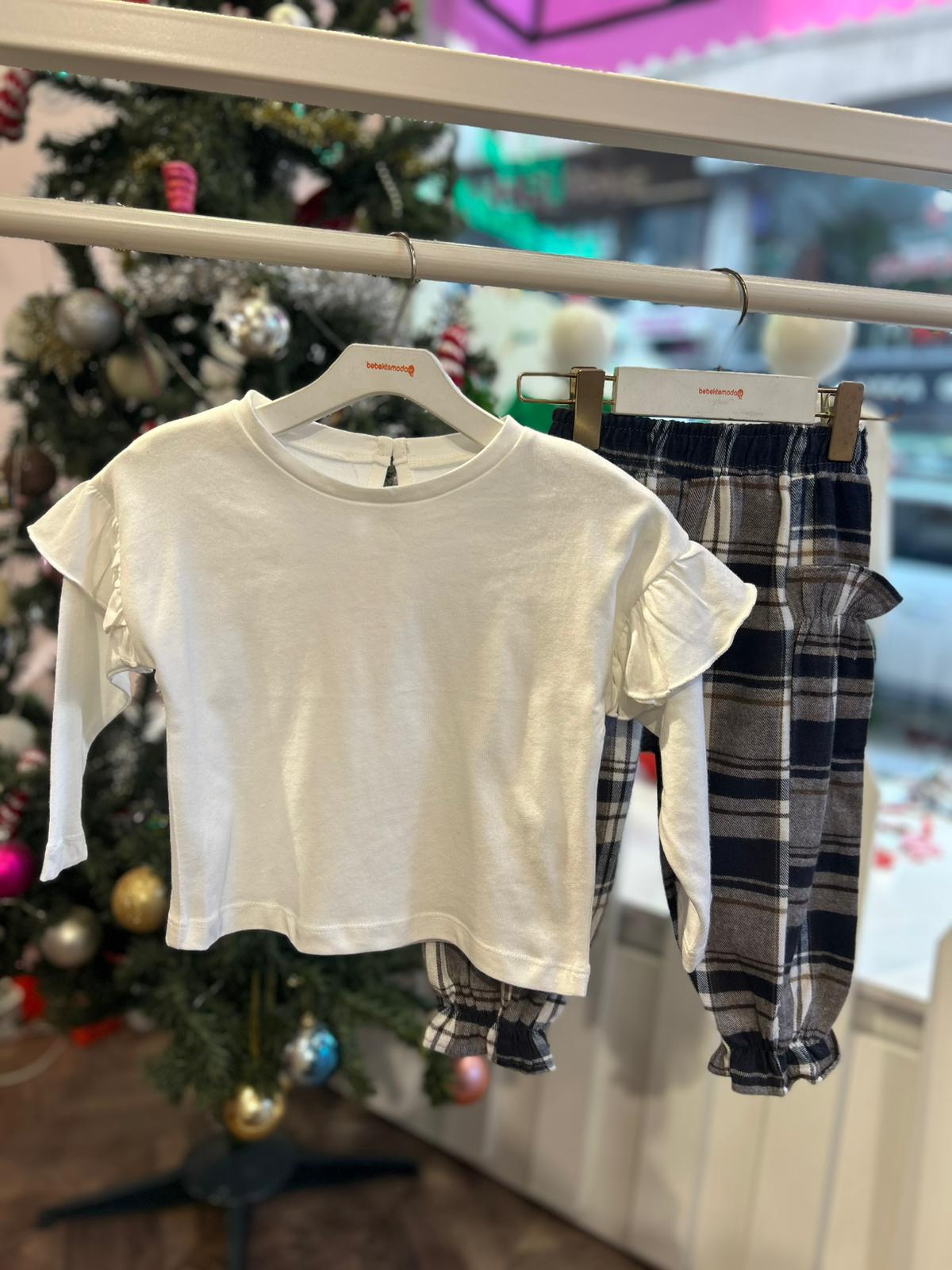 KARELİ PANTOLONLU BLUZ TAKIM Çok Renkli