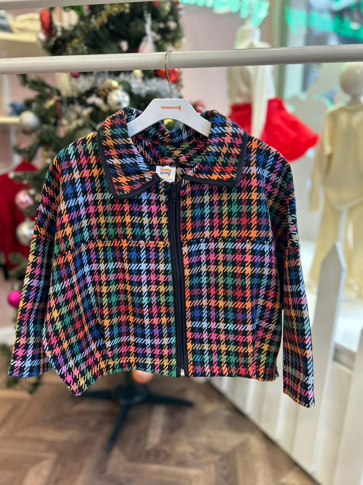 KAZAYAĞI DESENLİ FERMUARLI CEKET Çok Renkli