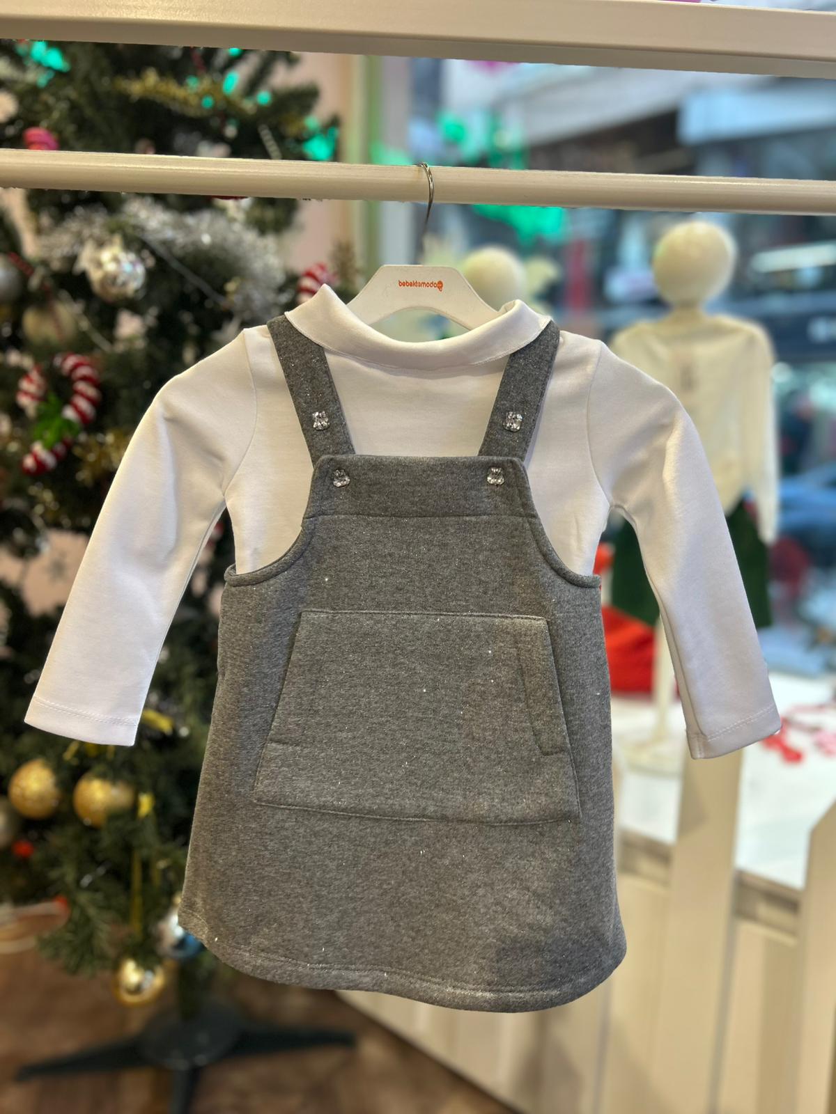BLUZ VE  ETEKLİ SALOPET TAKIM Gri