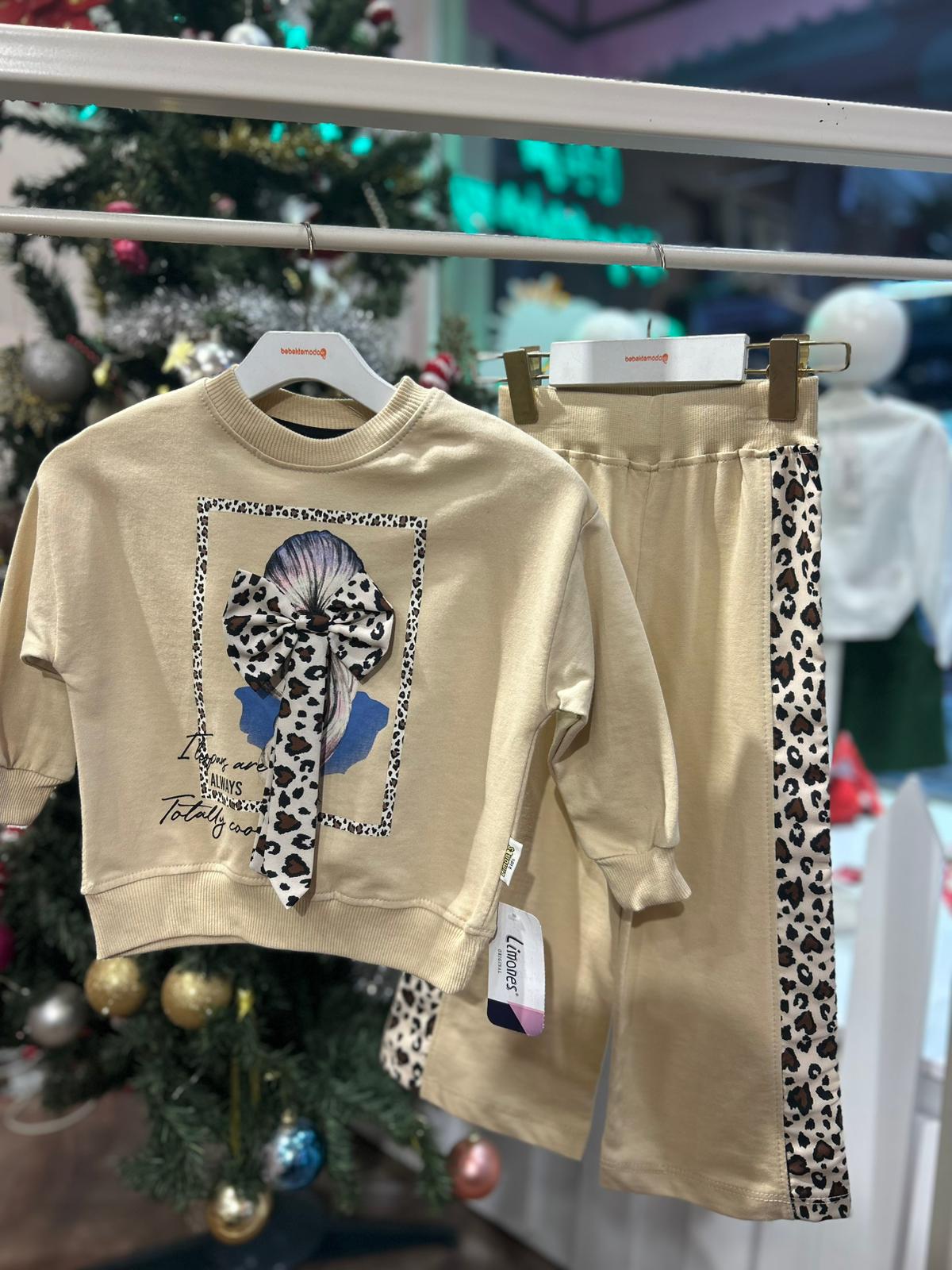 LEOPAR ŞERİTLİ ALT ÜST TAKIM Kapüçino