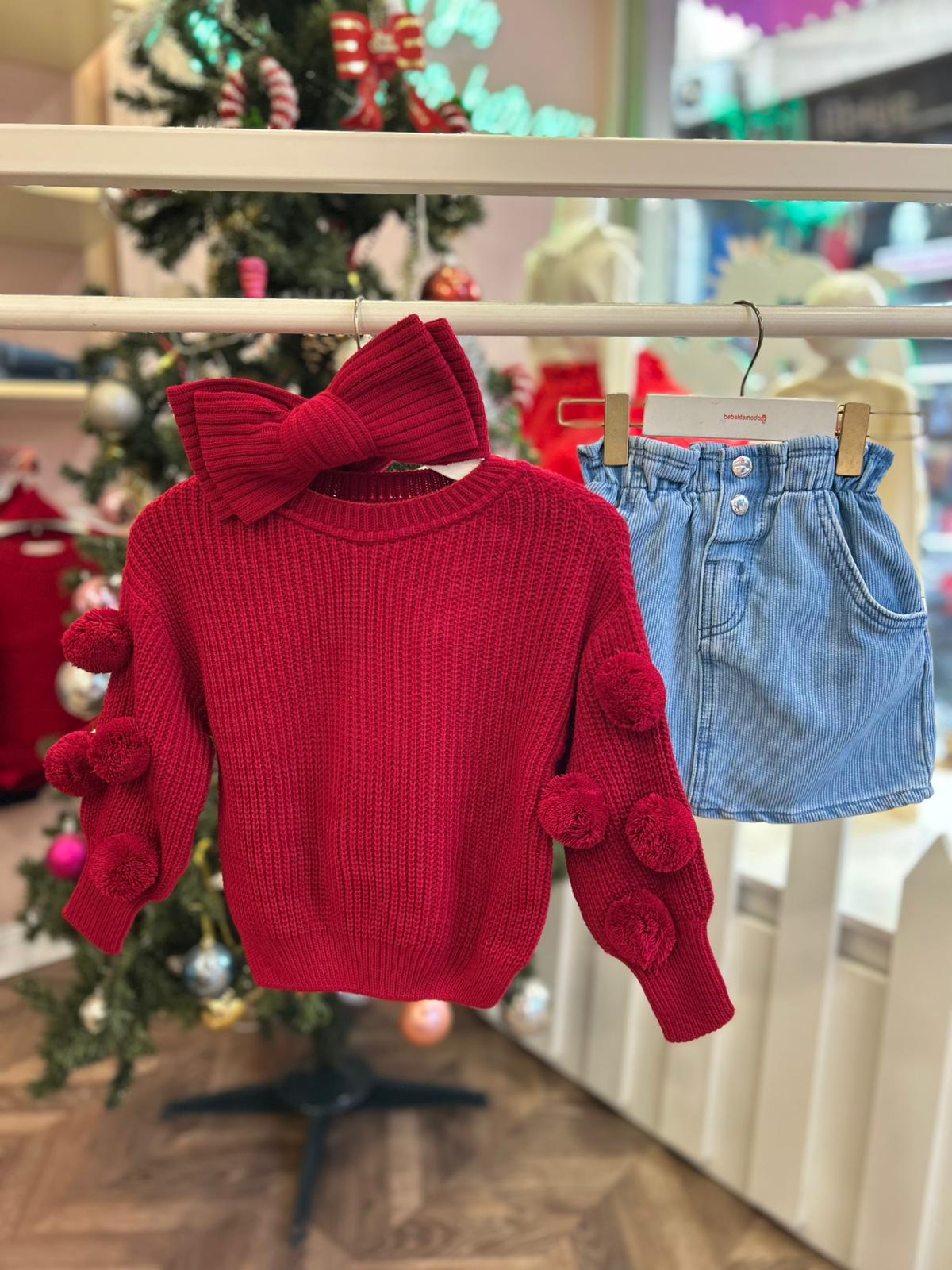 BANDANA AKSESUARLI PONPON KAZAK ETEK TAKIM Kırmızı