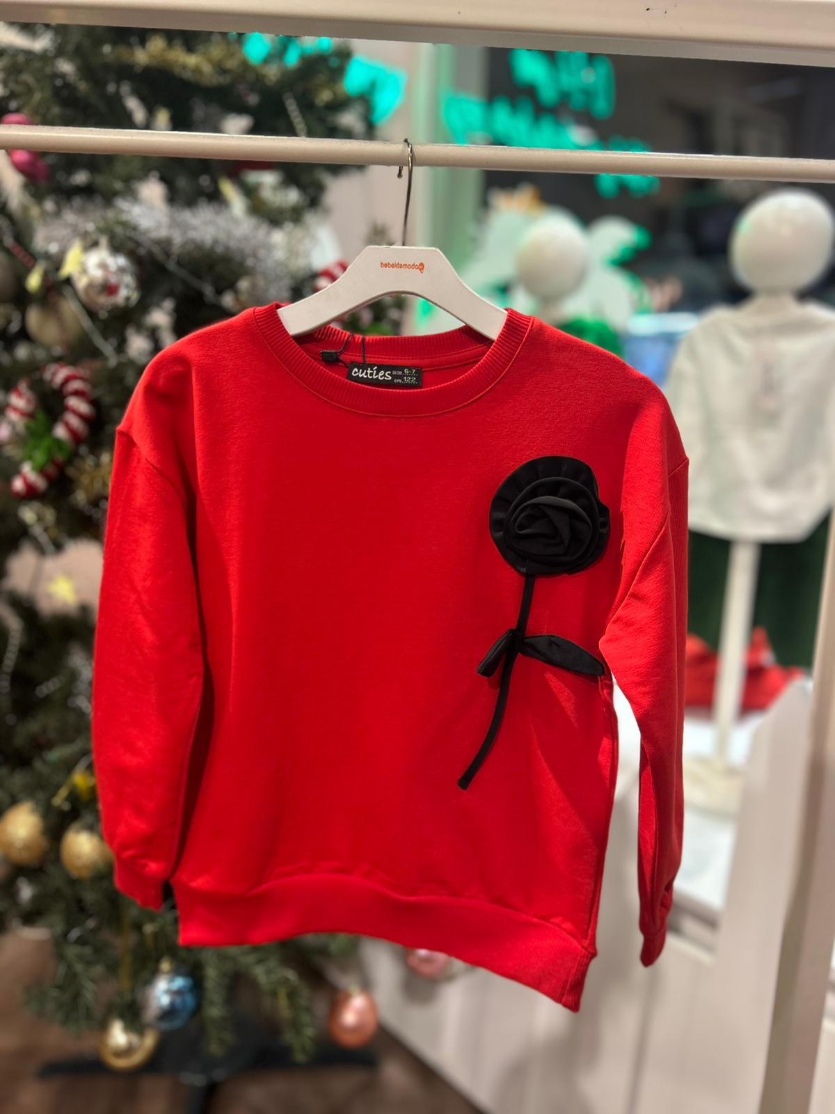 YAKASI GÜL DETAYLI SWEAT Kırmızı