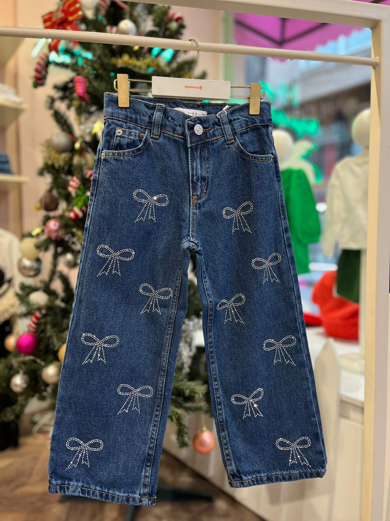 Koyu Mavi FİYONK TAŞLI BOL PAÇA KOT PANTOLON